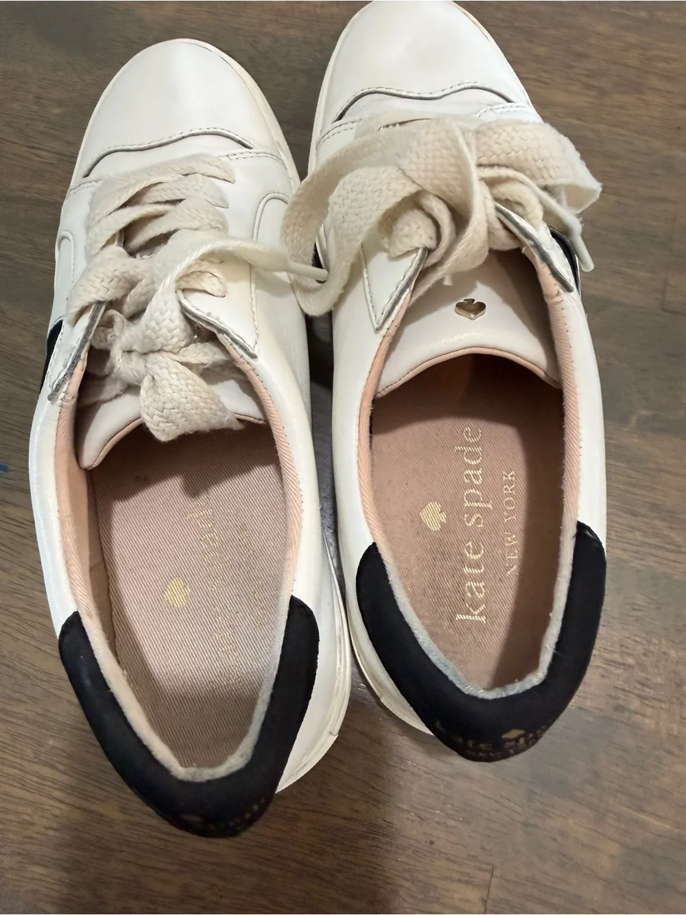 6.5 Kate Spade New York Fez Logo White Black Lace Up Low Top Leather Women’s Sho